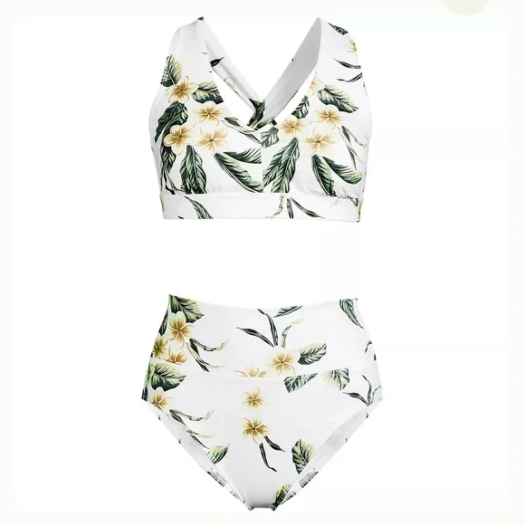 Lands end V-Neck Bikini Top Floral Black - Picture 2 of 4